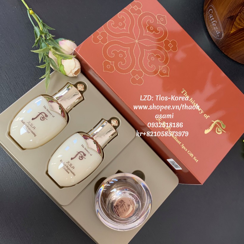 The History Of Who:  Bộ dưỡng sáng và tái sinh da tái sinh da Whoo Cheongidan Radiant 3pcs Gift Set 60ml