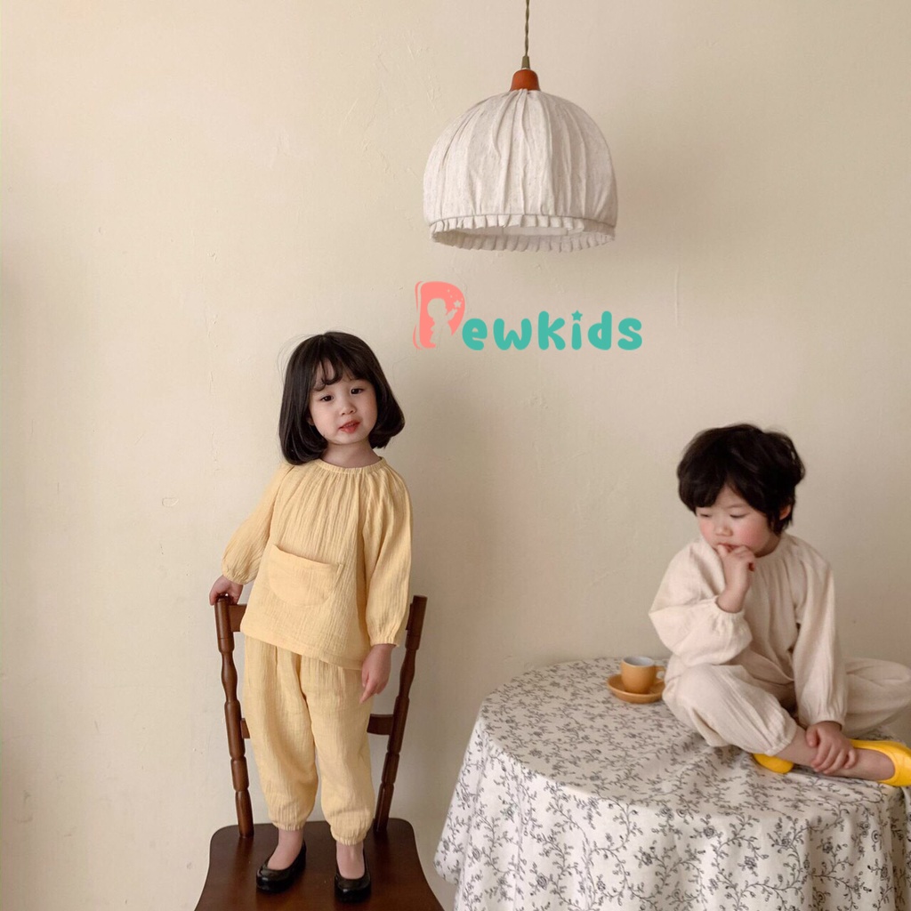 Đồ bộ bé gái Dewkids, bộ dài tay bé gái vải Xô Mulin cao cấp DK112