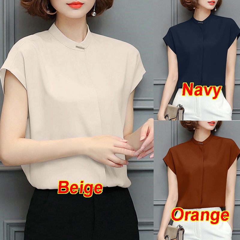 Áo sơ mi Zanzea tay ngắn dáng rộng màu trơn cài nút thanh lịch cho nữ