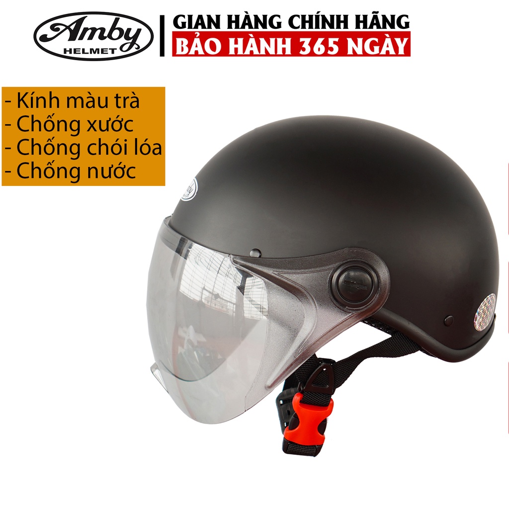 Mũ Bảo Hiểm Nửa Đầu Amby Helmet ST05, có kính che nửa mặt, kiểu dáng thời trang, khóa nhựa bền chắc - Đen Nhám