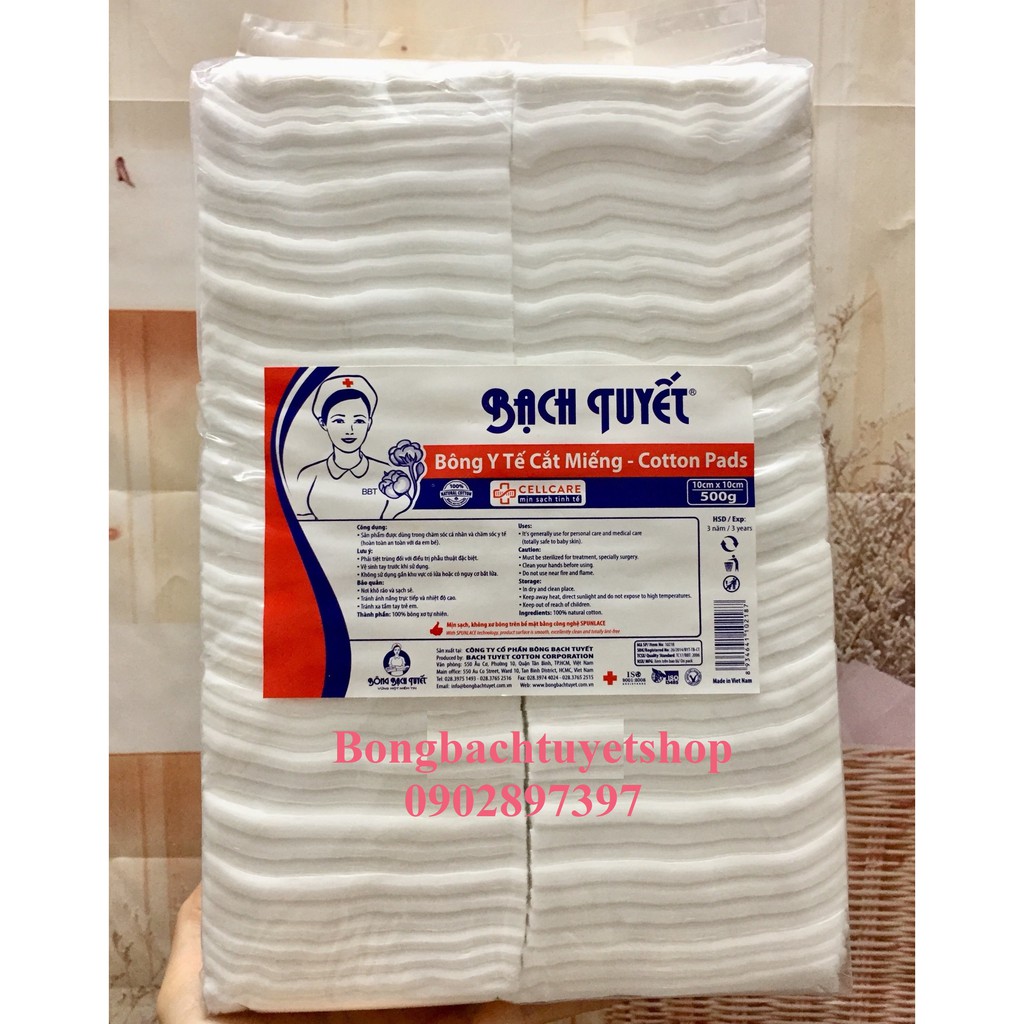 Bông Cắt Miếng sẵn 500gr/ gói ( size 5x5 / 7x7 / 10x10 ) - Hàng chính hãng Bông Bạch Tuyết