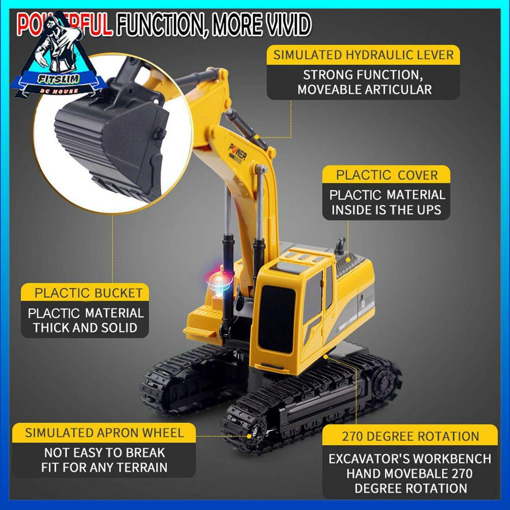 258-1 1/24 6CH 2.4G Máy xúc điều khiển từ xa đa chức năng Kỹ thuật ô tô RC