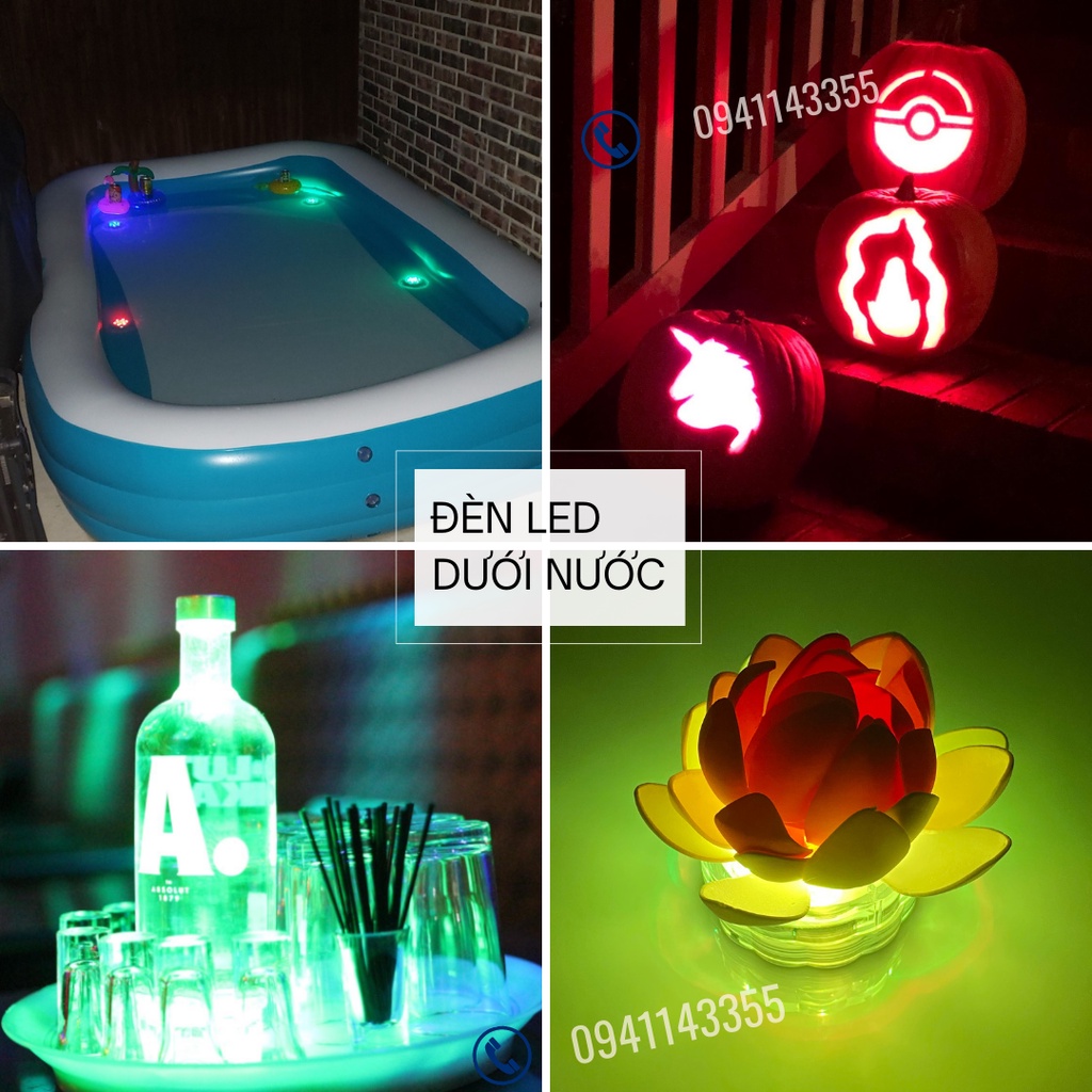 HMC_Đèn LED chìm dưới nước 16 màu trang trí Giáng Sinh hồ nước, có remote điều khiển, pin 3A