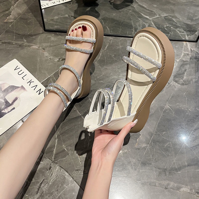 Giày Sandal Đế Dày Đính Đá Thời Trang Mùa Hè Phong Cách Mới Cho Nữ