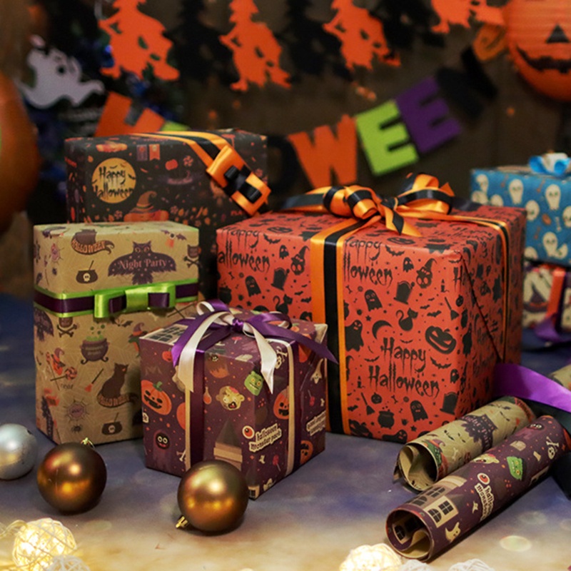 QQ Bộ 5 Tờ Giấy Gói Quà In Họa Tiết Halloween Thủ Công Trang Trí