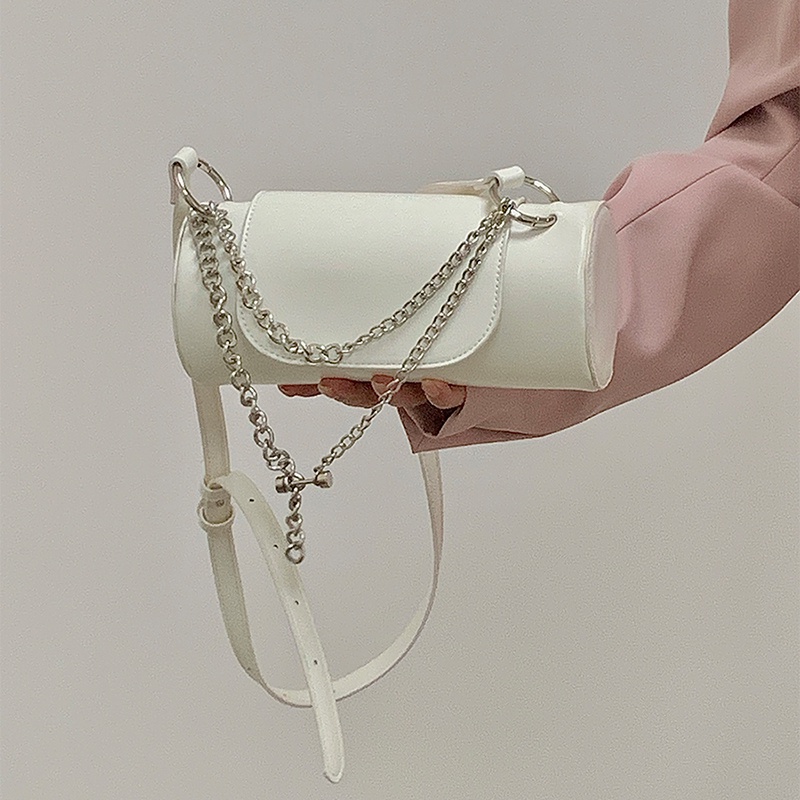 IELGY Túi Xách Đeo Chéo Hình Trụ Phối Dây Xích Phong Cách niche Ngọt Ngào Thời Trang Cho Nữ