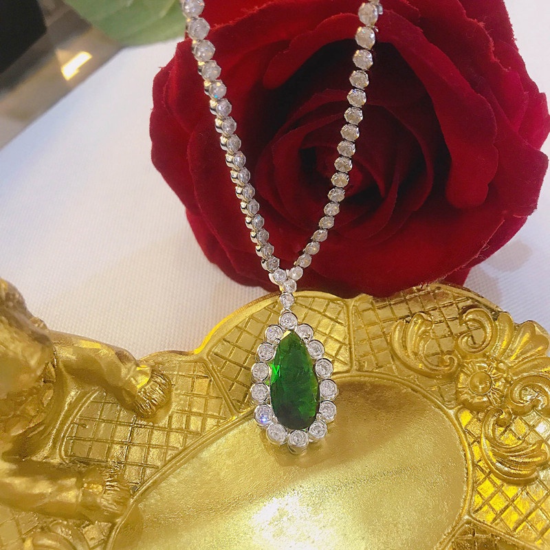 Vòng cổ Bạc 925 Mặt Hoa Đính Đá Zircon Hình Giọt Nước