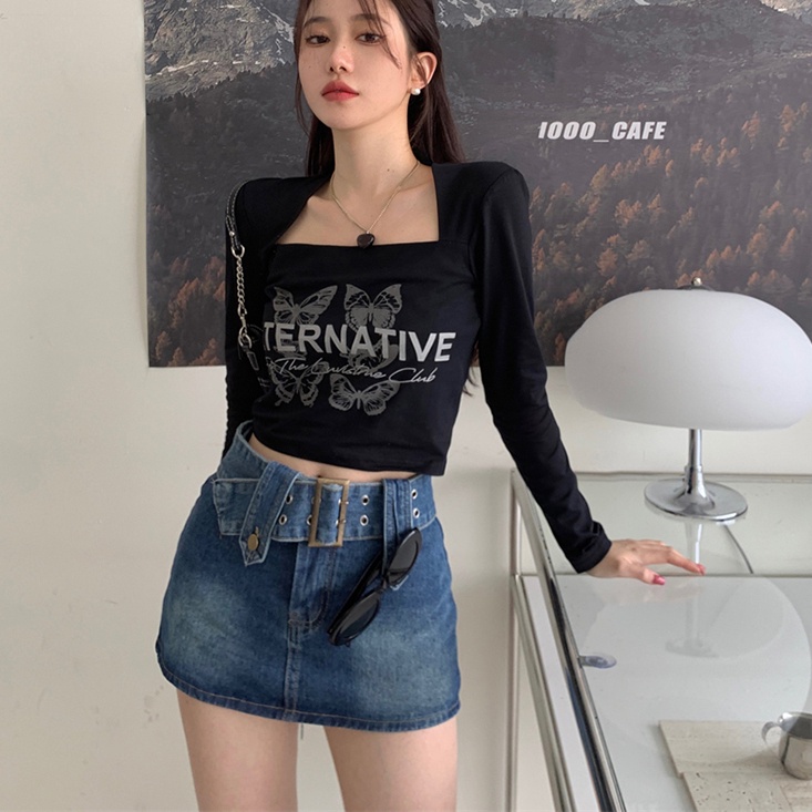 SUXI Đầm Tay Dài Cổ Vuông Dáng Ôm In Họa Tiết Đơn Giản Thời Trang Xuân Thu Cho Nữ