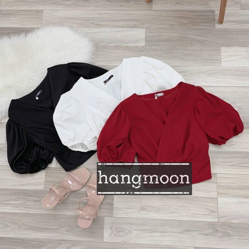 Áo kiểu nữ tay ngắn đắp chéo chất kate mềm mịn