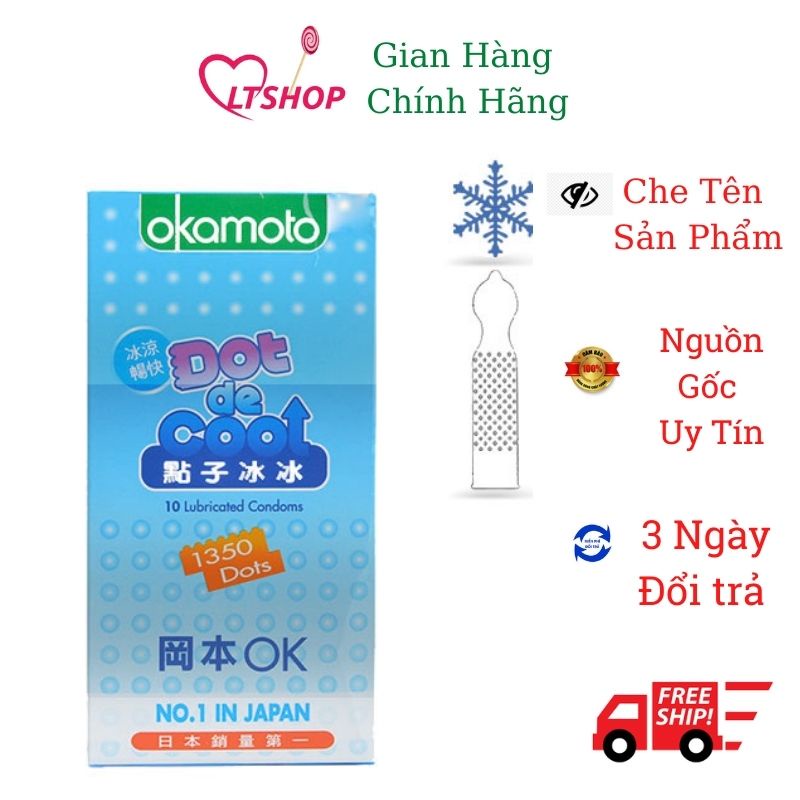 Bao Cao su  Gai siêu mỏng kéo dài  Okamoto Dot The cool  Hộp 10 Cái