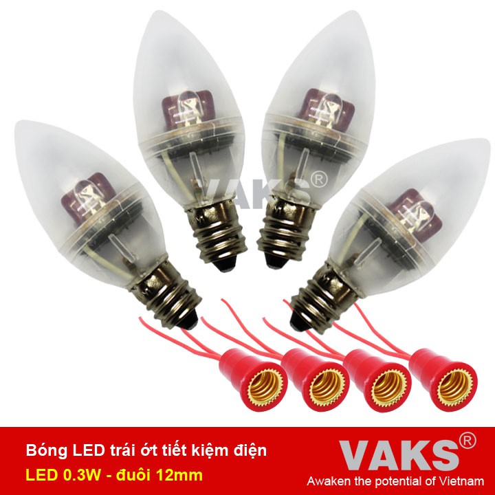 BỘ ĐÈN LED 4 TRÁI ỚT + 4 ĐUÔI VẶN, TIẾT KIỆM ĐIỆN (0.3W) ĐUÔI VẶN E12-220V, có 5 màu.