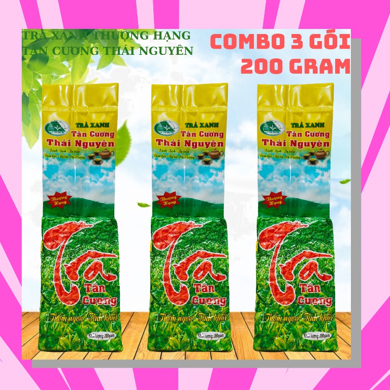 [THƯỢNG HẠNG] COMBO 3 Gói Trà Xanh Tân Cương Thái Nguyên (200Gram x 3 Gói) - Chè Xanh Thái Nguyên Hảo Hạng