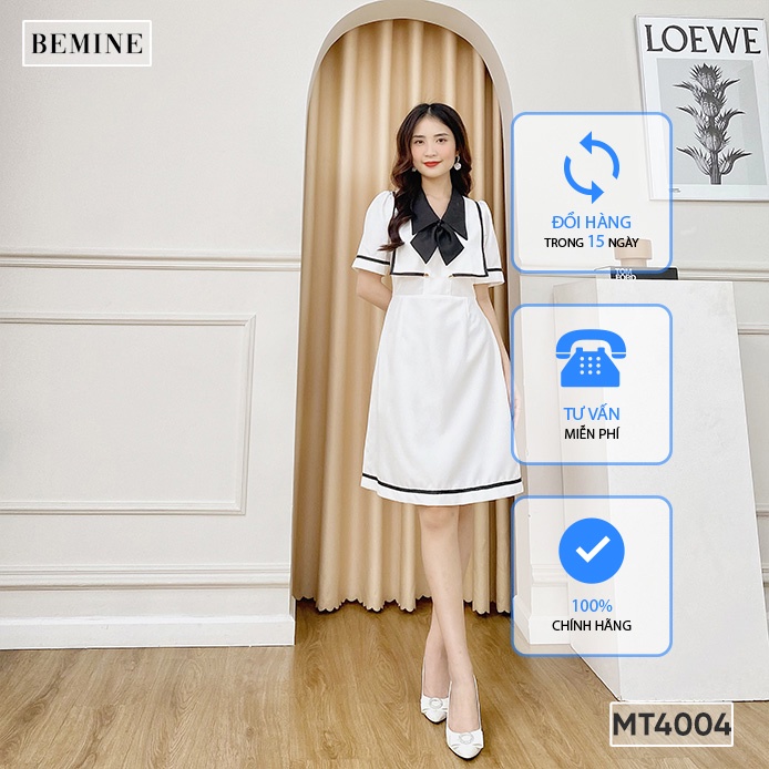 Đầm cổ bơ thủy thủ phối viền BEMINE MT4004TRẮNG