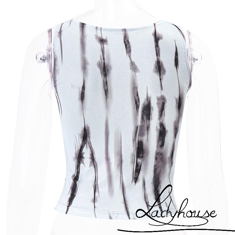 Áo Tank Top Không Tay Cổ Vuông Màu Trắng In Họa Tiết Thời Trang Mùa Hè Cho Nữ