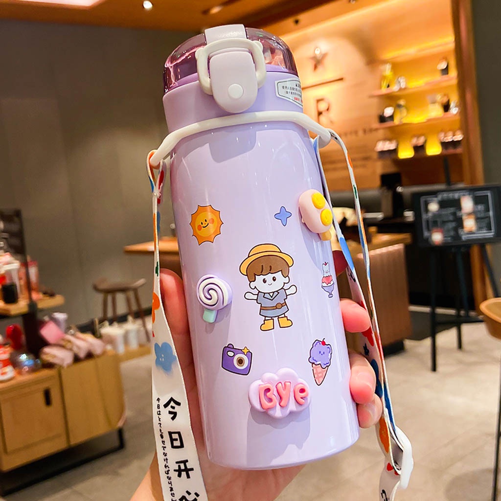 Bình nước cho bé, Bình giữ nhiệt kèm Stiker dễ thương cho bé bằng inox 304 chống gỉ
