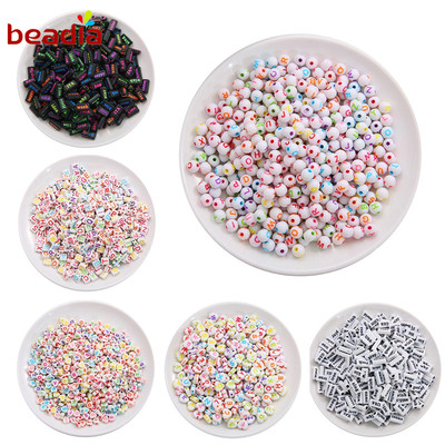 BEADIA Hạt Xỏ Vòng Tay/Vòng cổ Bằng Acrylic In Chữ Tiếng Anh Có Lỗ (Có Lỗ)
