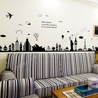 Decal dán tường trang trí phòng ngủ,quán cafe, phòng khách- Danh lam thắng cảnh thế giới