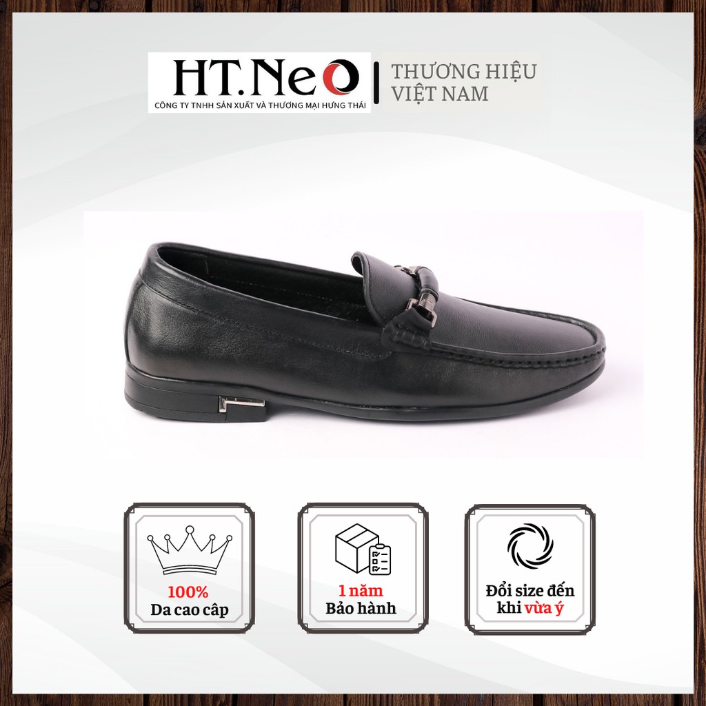 Giày mọi nam- giầy lười nam HT.NEO da bò nguyên miếng nhập khẩu siêu mềm, kiểu dáng sang trọng. quai kim loại D38