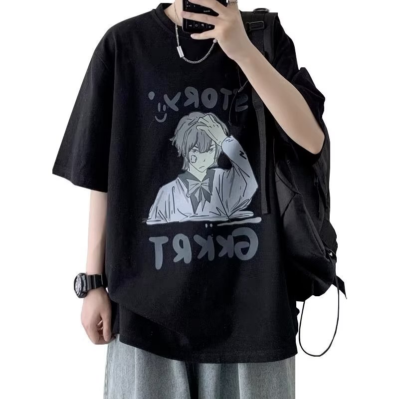 Áo Thun Tay Ngắn Dáng Rộng In Họa Tiết Hoạt Hình Phong Cách Hip Hop Nhật Bản Thời Trang Cho Nam Và Nữ size M-8XL