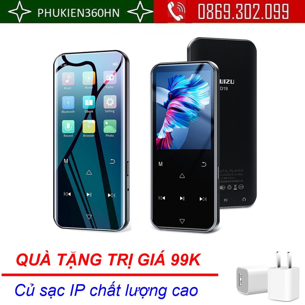 (QUÀ TẶNG 99K) Máy Nghe Nhạc MP3 Màn Hình Cảm Ứng Bluetooth Ruizu D19 Bộ Nhớ Trong 16GB - Hàng Chính Hãng