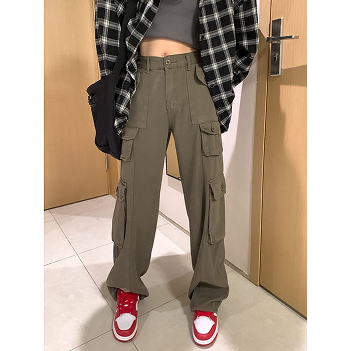 Quần Yếm Jean Màu Xám Lưng Cao Ống Rộng Phong Cách Retro Mỹ Dễ Phối Đồ Thời Trang Mùa Hè Mới Cho Nữ