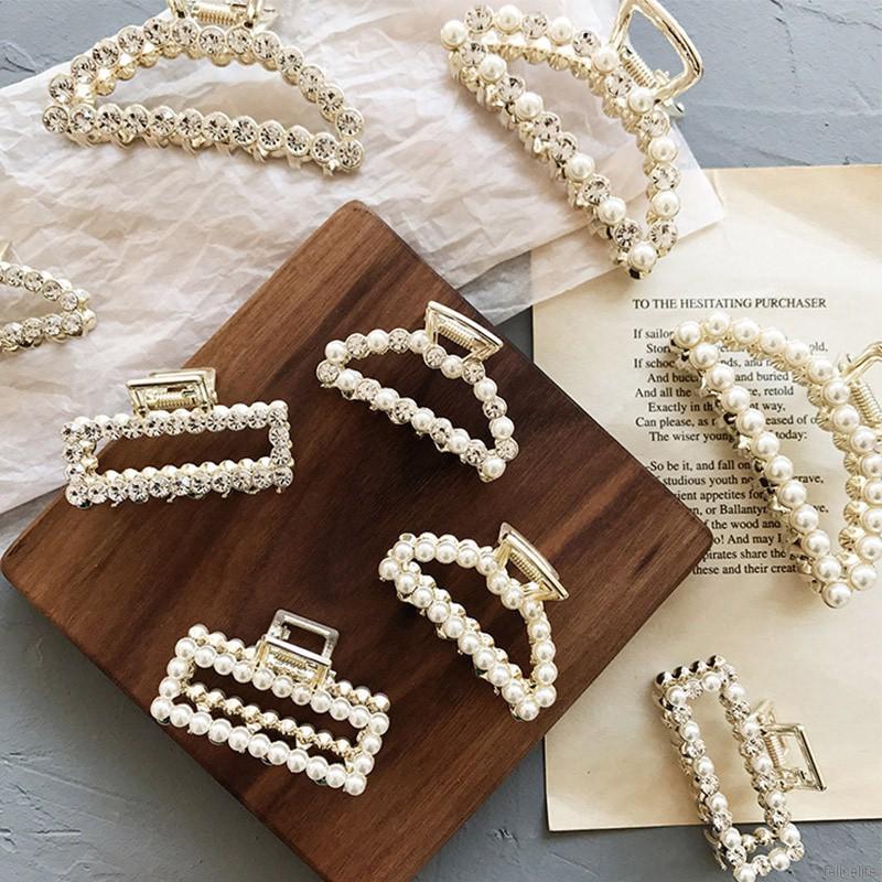 Kẹp tóc móng vuốt đính hạt giả ngọc trai phong cách Hàn Quốc