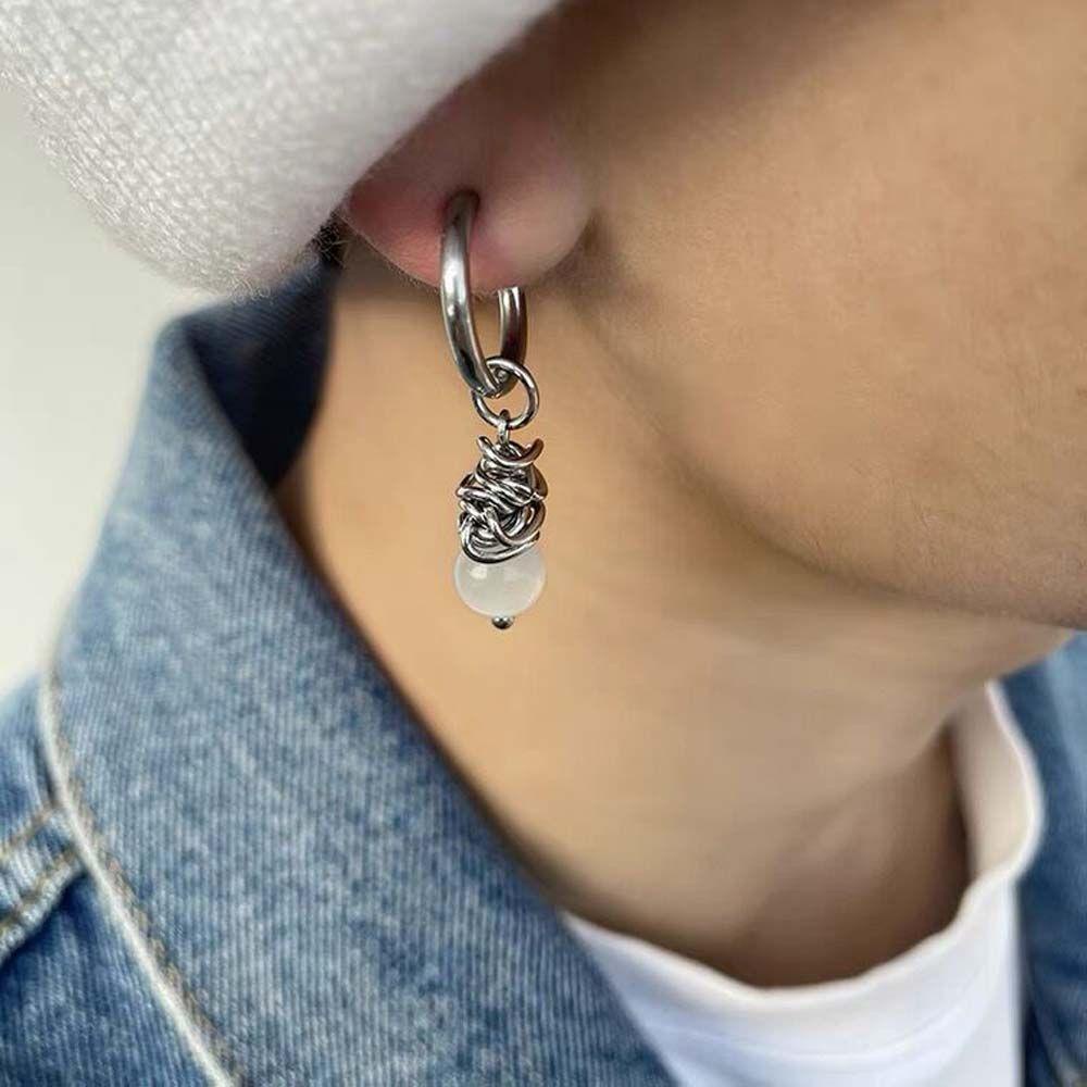 Khuyên Tai Hạt Trắng Bằng Thép Titan Phong Cách Trung Hoa Thời Trang Cho Nam MXMUSTY