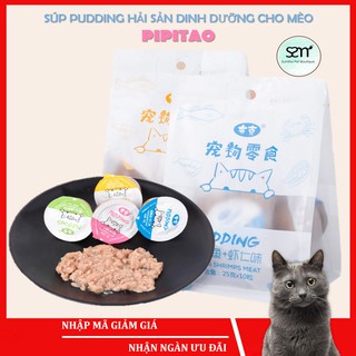 Súp hải sản dinh dưỡng cho chó mèo Pipitao 250gr (10 hũ nhỏ 25gr) dạng viên pudding
