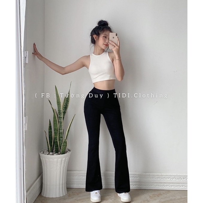 SET ÁO BA LỖ CROPTOP TRẮNG + QUẦN ĐEN ỐNG LOE NHẸ