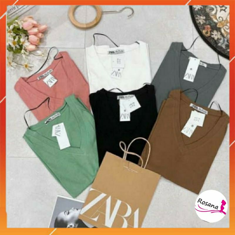 Áo thun nữ trơn tay ngắn Áo phông trơn cổ tim Zaza Chất Cotton thoáng mát