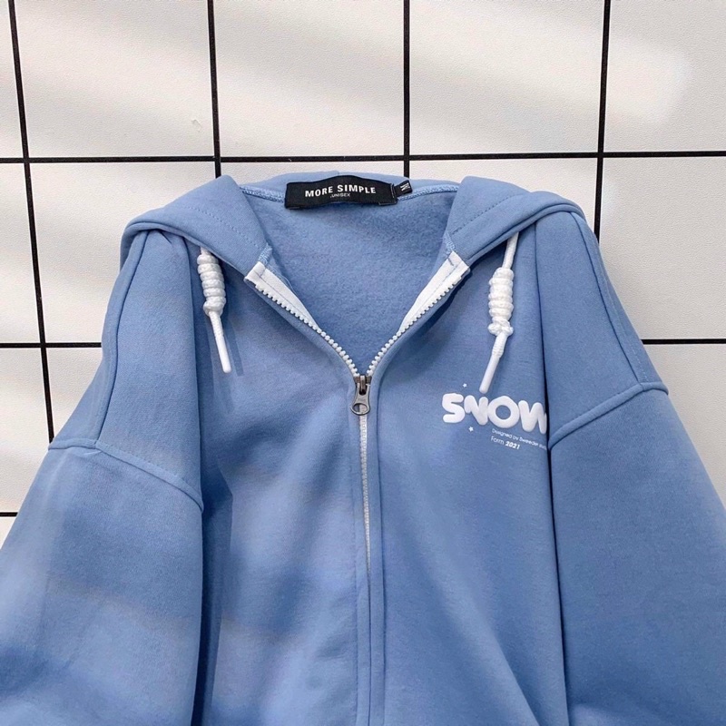 Áo Khoác Nỉ Bông SNOW Form Rộng Vải Nỉ Bông Unisex Ulzzang Màu Xanh Trắng | BigBuy360 - bigbuy360.vn