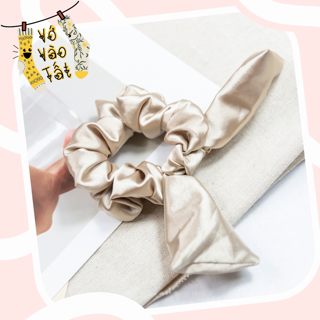 Buộc tóc scrunchies có nơ satin bóng