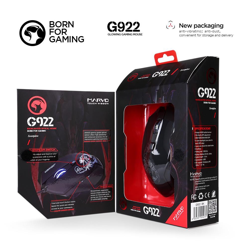 [Mã 267ELSALE hoàn 7% đơn 300K] Chuột game 6D cao cấp Marvo G922 Scorpion Led đa màu-DPI 4000