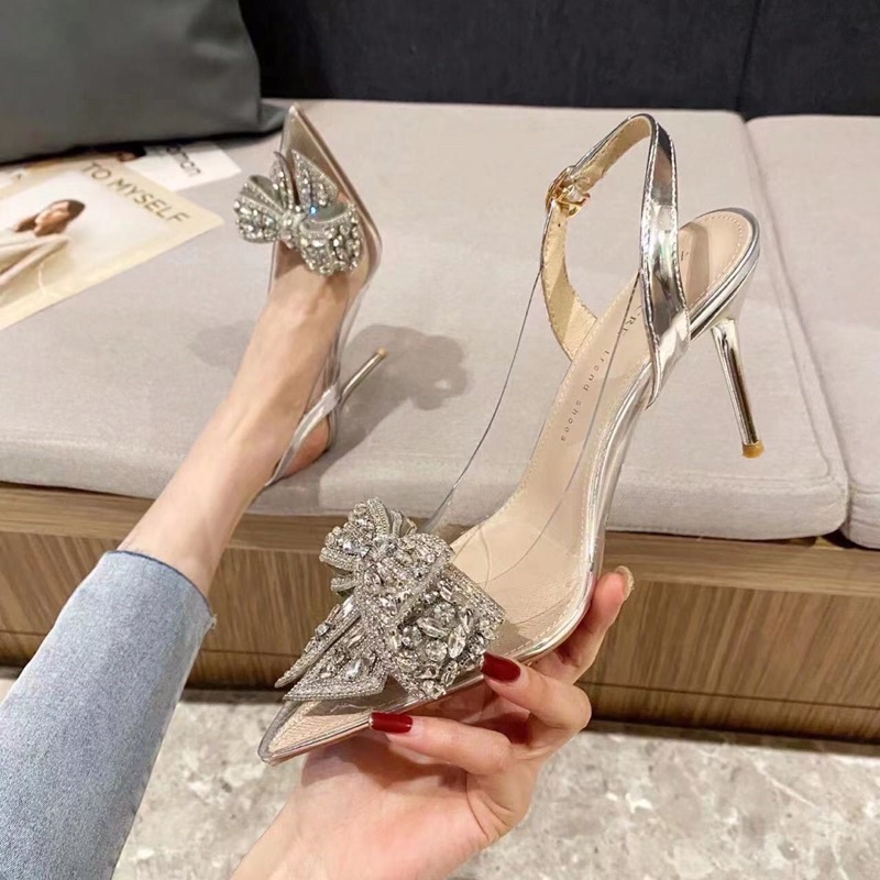 Sandal cao gót mica nơ đá hàng cao cấp fullbox