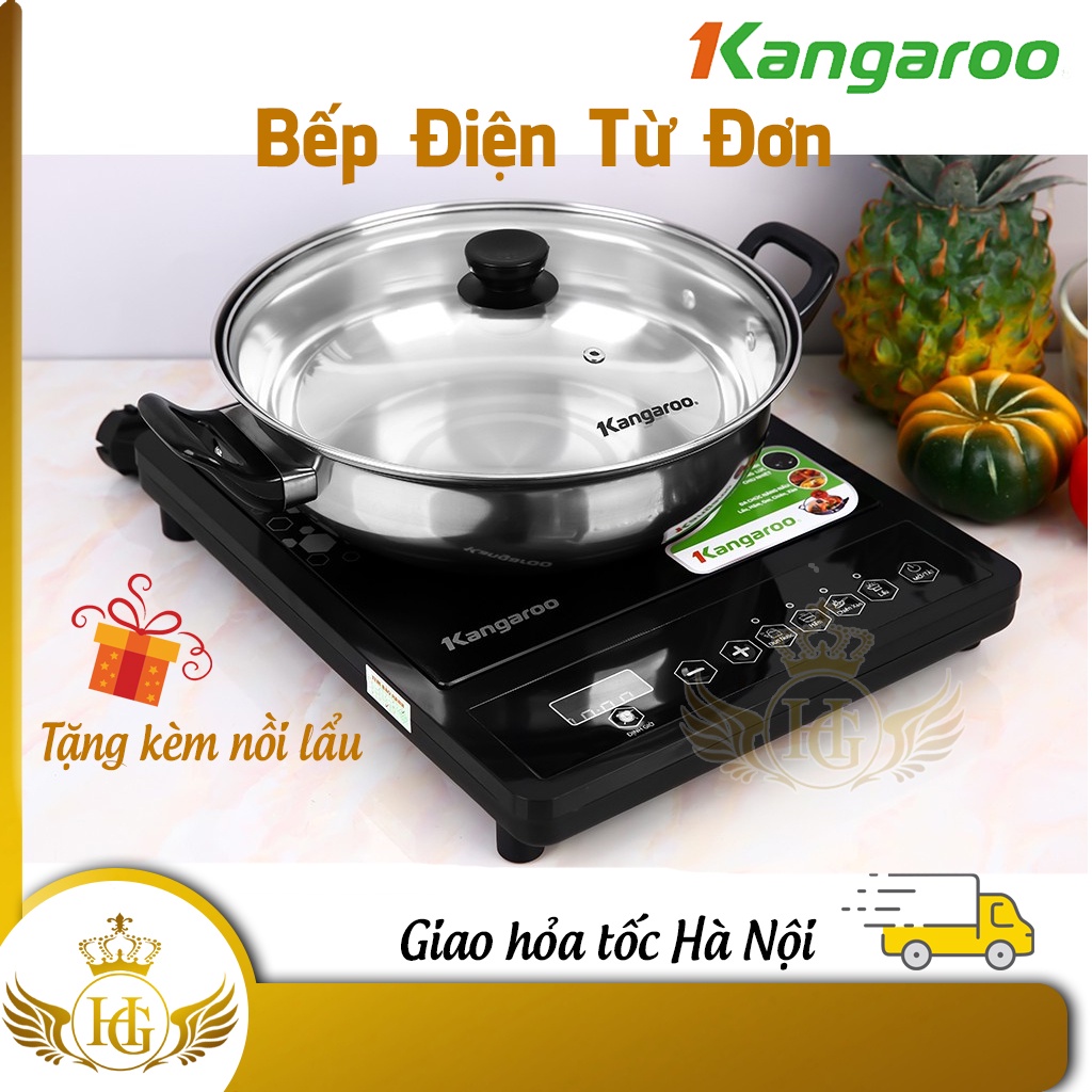 (Tặng kèm nồi lẩu) - Bếp Điện Từ Đơn Kangaroo KG15IC1, Công suất 1800W, Mặt kính Crystal, 4 Chức Năng Nấu Đa Dạng