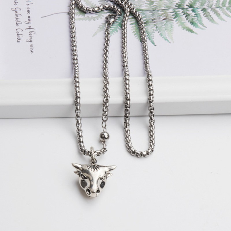 vòng cổ Thép Titan Mặt Đầu Bò Phong Cách Hip Hop Đường Phố