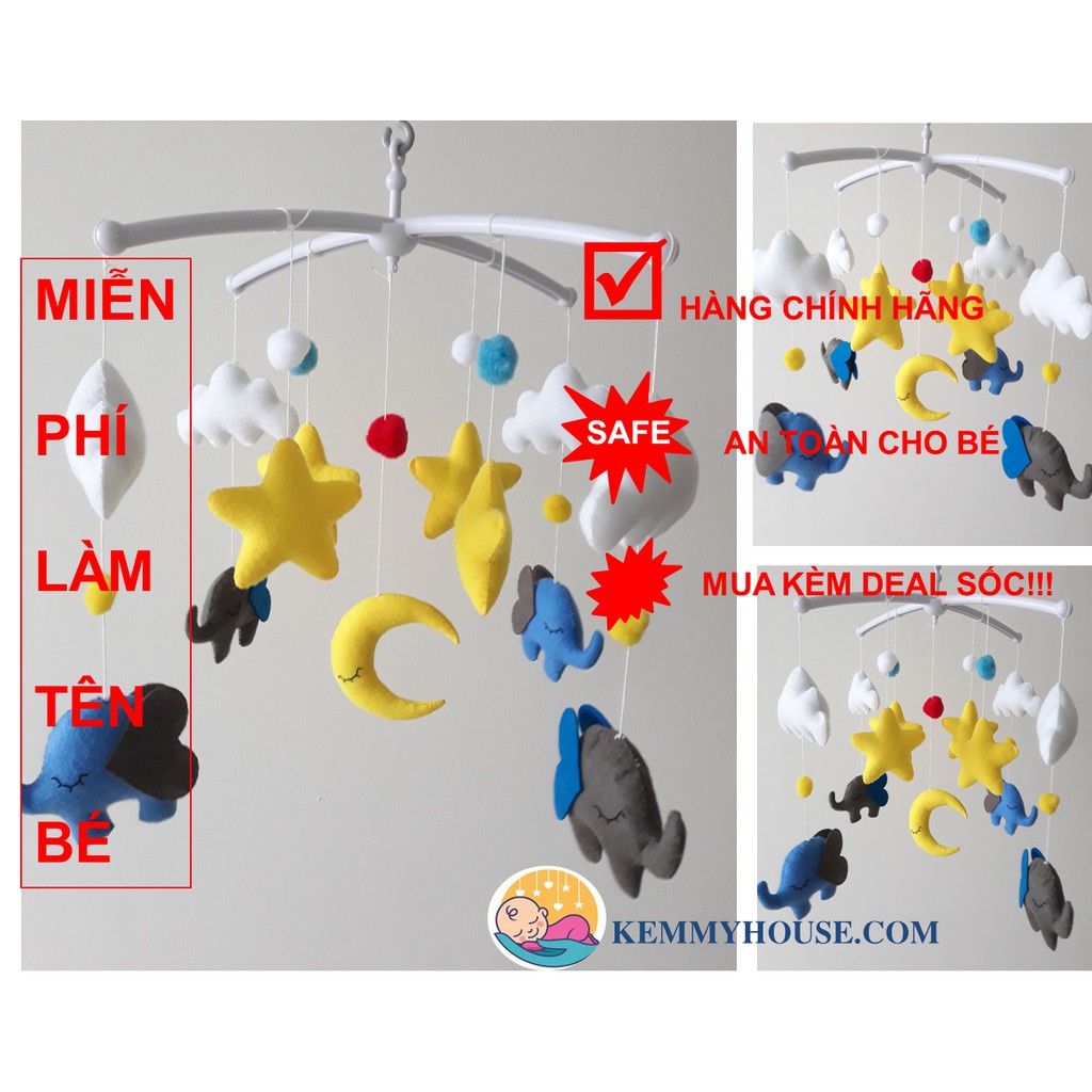 [Mã TOYDEC hoàn 20K xu đơn 50K] Mẫu treo nôi voi xám xanh