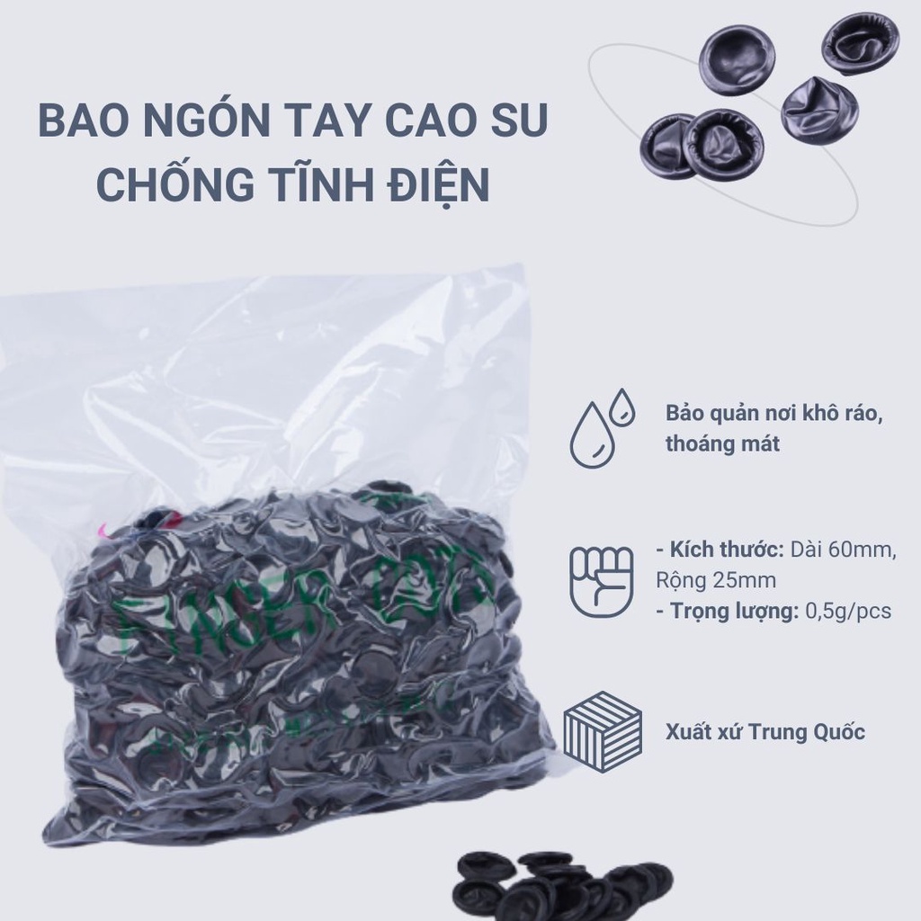 Bao ngón tay cao su chống tĩnh điện phòng sạch, Bao ngón tay làm nail, màu ĐEN