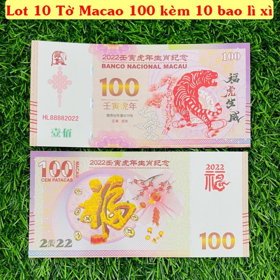 Combo 10 Tờ Tiền con Hổ 100 Macao lưu niệm, tặng bao lì xì tết Nhâm Dần