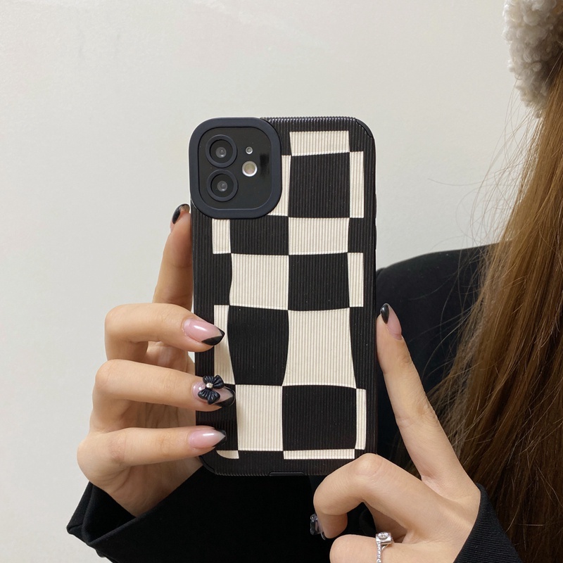 Ốp điện thoại mềm kẻ ô trắng đen thích hợp cho iPhone 11 12 13 Pro Max 6 6S 7 8 Plus XS Max XR X SE 2020