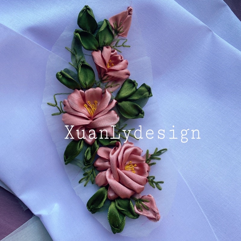 Hoa thêu ruy băng đính kết áo dài, đầm váy...