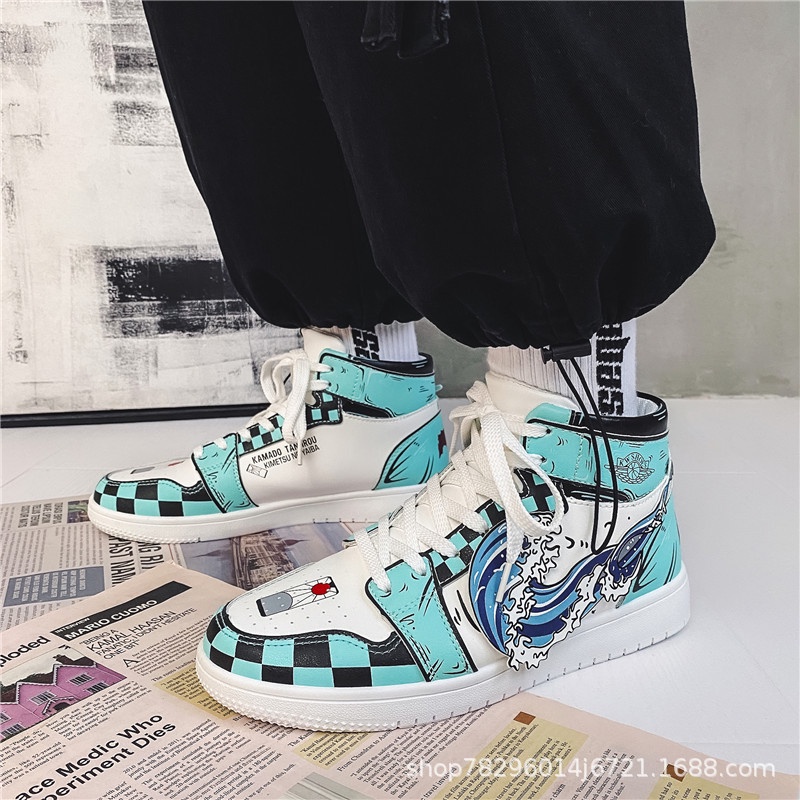 Giày Jordan cổ cao custom KIMETSU hàng trung cao cấp, Giày Jordan 1 high in hình anime cực đẹp nam nữ full box bill