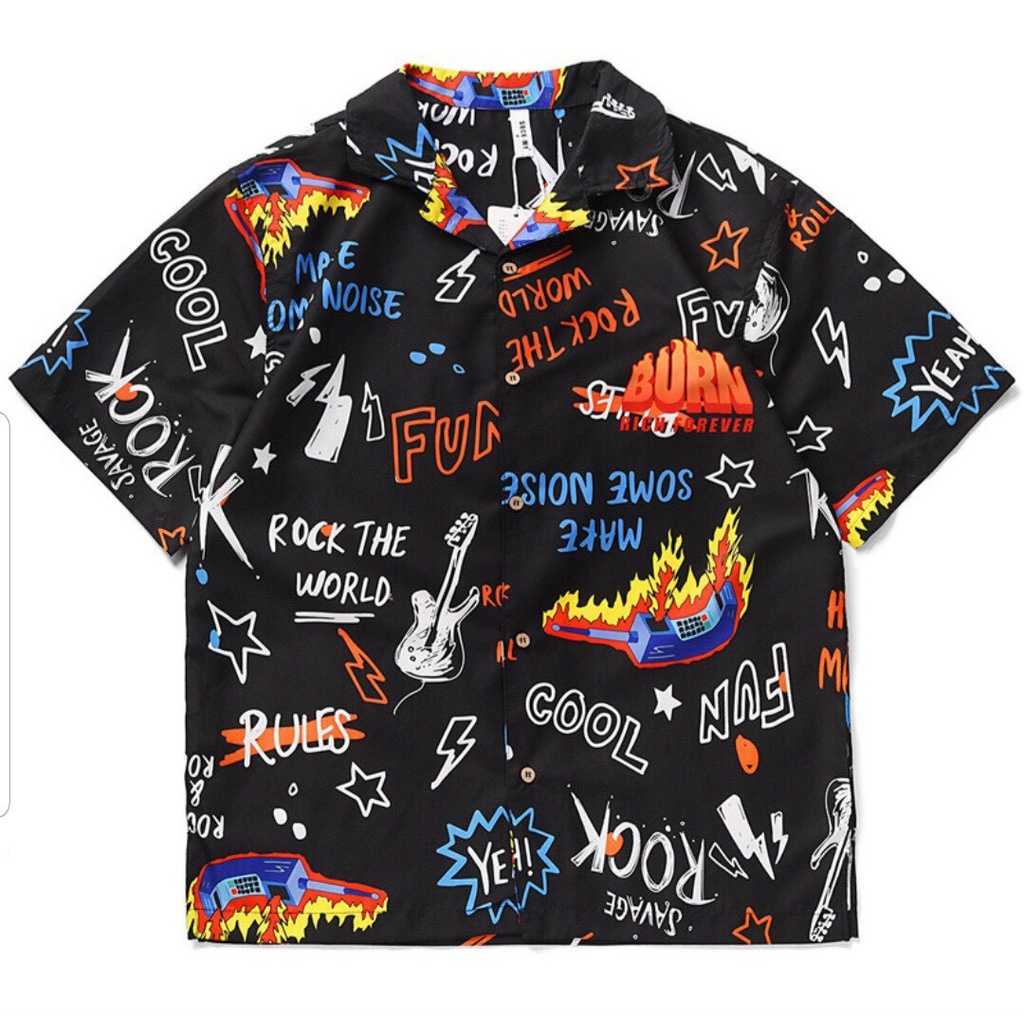 Áo sơ mi họa tiết MEANSTORE nam nữ tay lỡ Oversize form rộng ulzzang cổ pizama không nhăn dáng suông - All cool