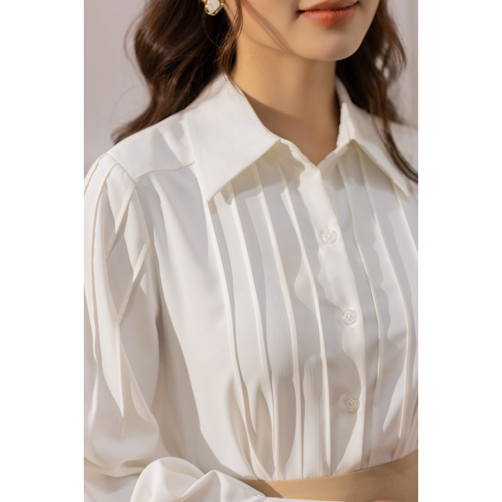 Áo sơ mi cổ đức trần nếp dọc thân và tay TIINSTORE AHD435