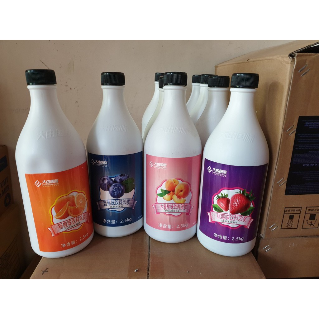 Siro Đào quốc tế chai trắng 2,5kg - có thêm hương Dâu - Cam - Táo xanh