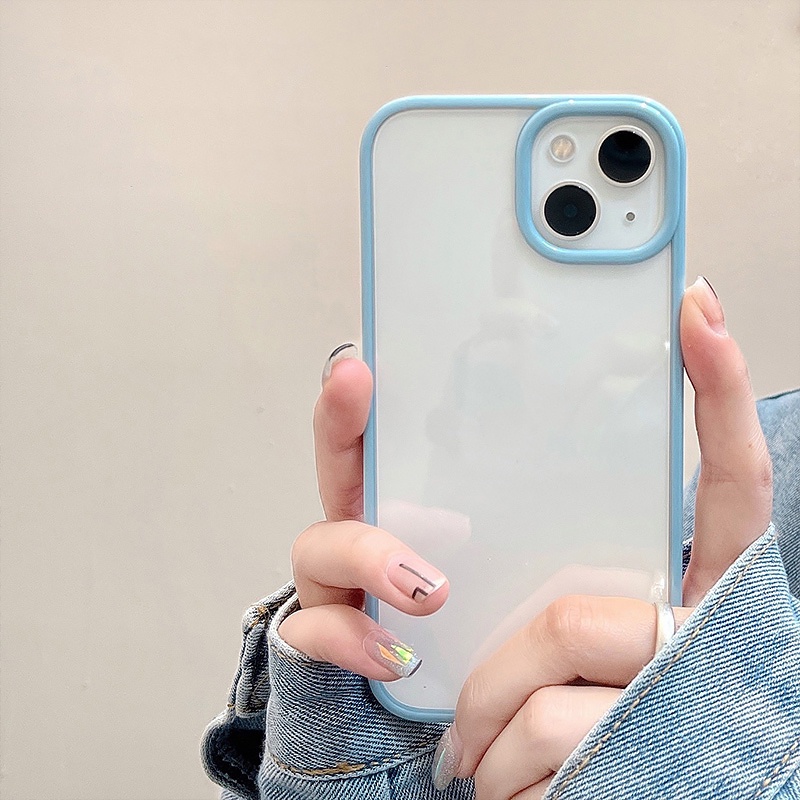 Ốp điện thoại tpu cứng khung vuông màu xanh dương cho iPhone 13 12 11 pro max mini xs xr x 8 7 6 6s plus + se 2020