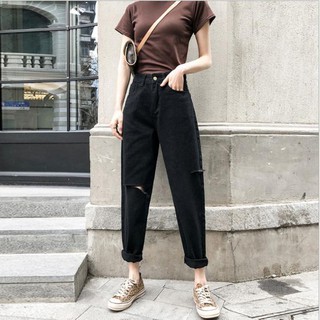 [ QUẦN JEAN BAGGY Nữ Q14 ] Màu đen rách line cá tính