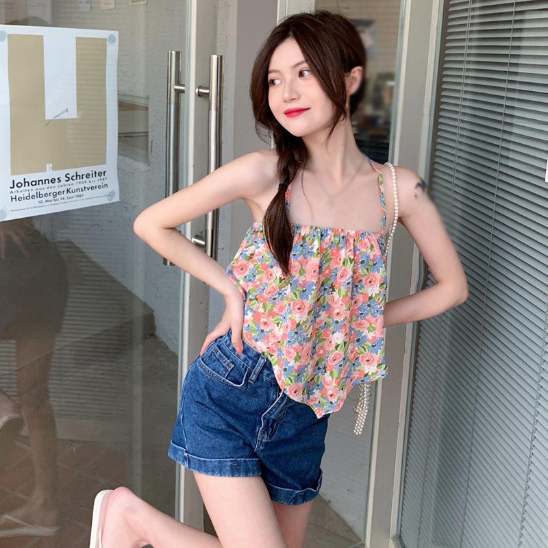 Áo Croptop Hai Dây Hở Lưng In Họa Tiết Hoa Phong Cách Hàn Quốc Ngọt Ngào Cho Nữ | BigBuy360 - bigbuy360.vn