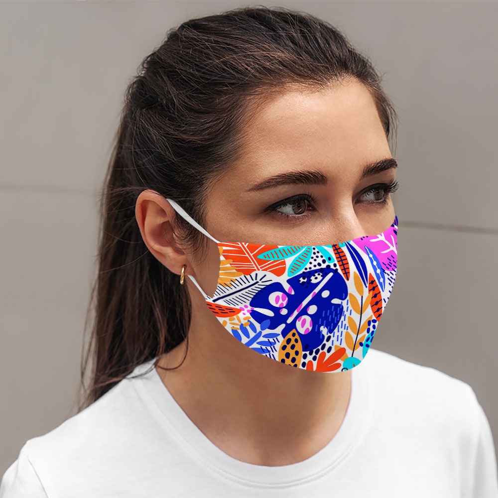 khẩu trang in 3d FLOWERS_1460 CARTWELL chất liệu polyester cotton 100%,  chống bụi in họa tiết 3d unisex