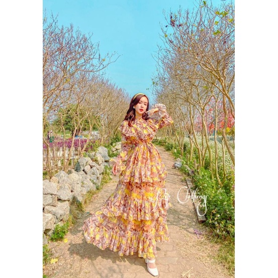 Váy maxi  hoa tay dài